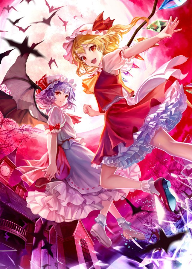 remilia scarlet and flandre scarlet (touhou) drawn by siro_(asteblanc)