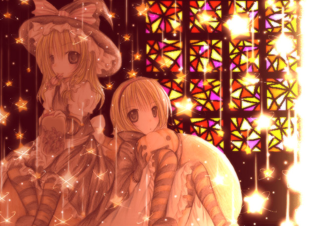 kirisame marisa and alice margatroid (touhou) drawn by kasuga_sunao