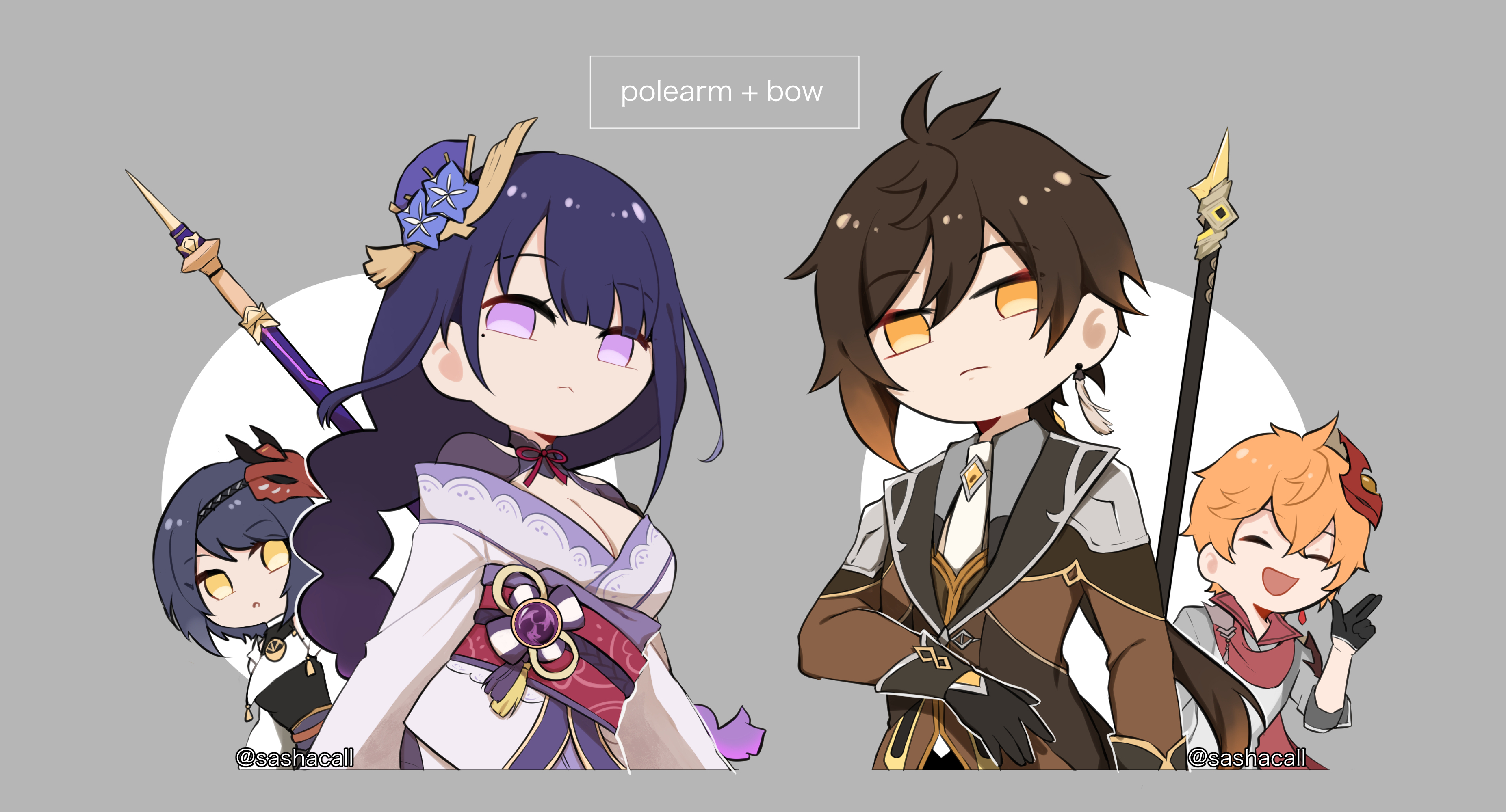 Raiden Shogun Zhongli Tartaglia And Kujou Sara Genshin Impact Drawn By Sashacall Danbooru