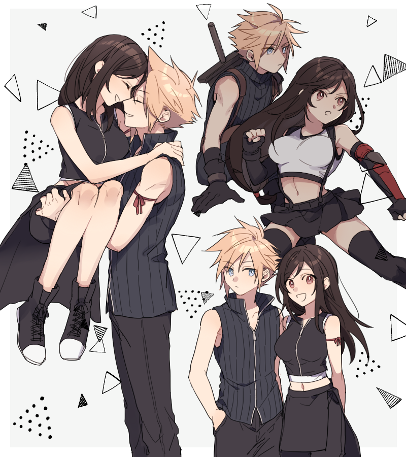 tifa lockhart and cloud strife (final fantasy and 3 more) drawn by tooru_(jux)