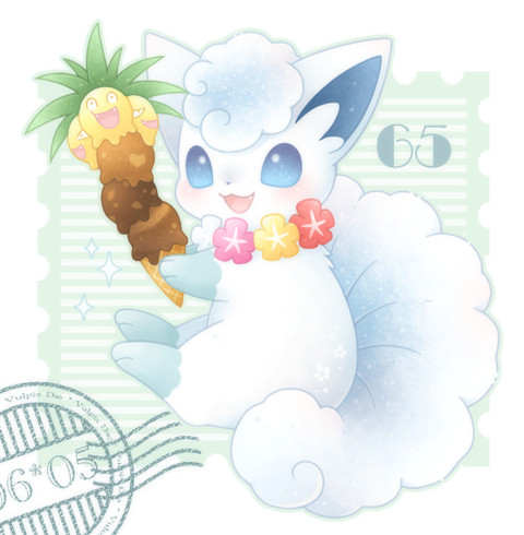 alolan vulpix and alolan exeggutor (pokemon) drawn by ten'on_(amane09)