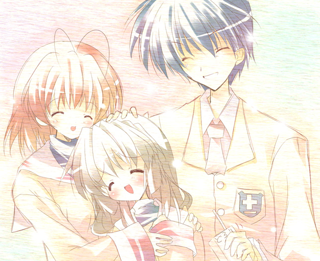 furukawa nagisa, ibuki fuuko, and okazaki tomoya (clannad) drawn by paco