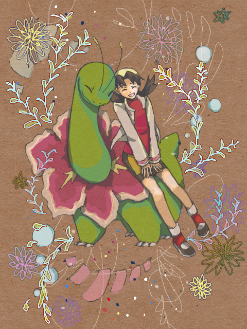 kris and meganium (pokemon and 1 more) drawn by ajisaien3260