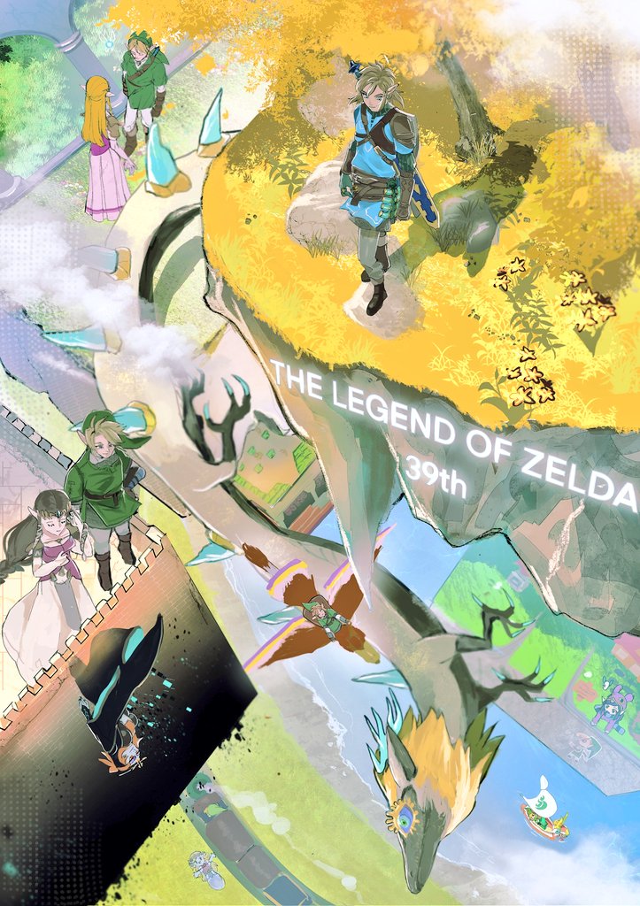 link, princess zelda, midna, toon link, toon zelda, and 4 more (the legend of zelda and 7 more) drawn by togenasi_furiko