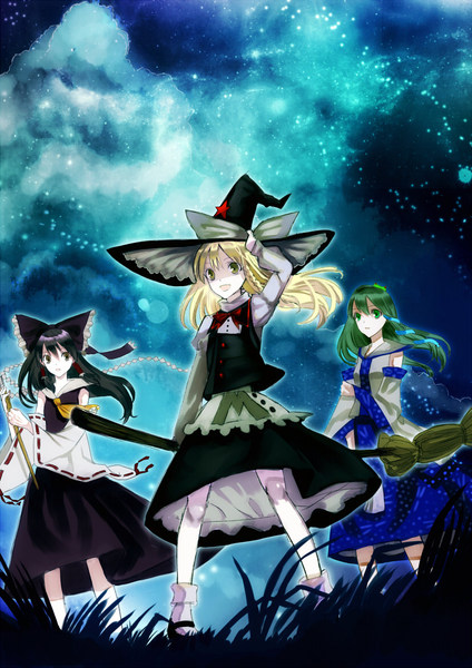 hakurei reimu, kirisame marisa, and kochiya sanae (touhou) drawn by kol49