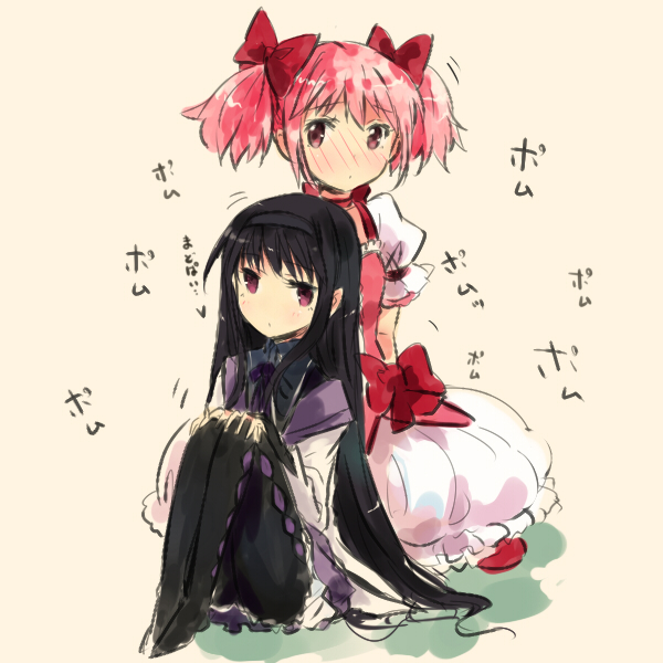akemi homura and kaname madoka (mahou shoujo madoka magica) drawn by maromi_(am97)