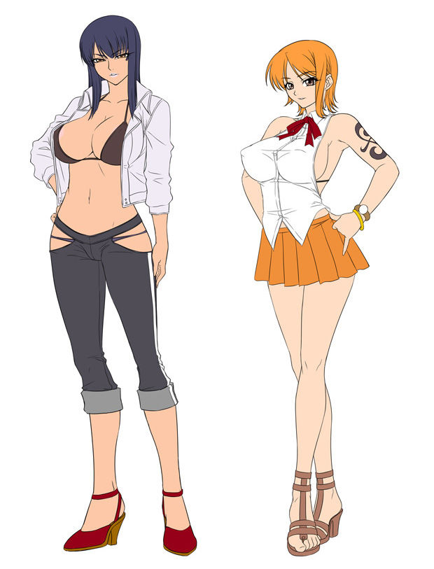 nami and nico robin (one piece) drawn by kagami_hirotaka