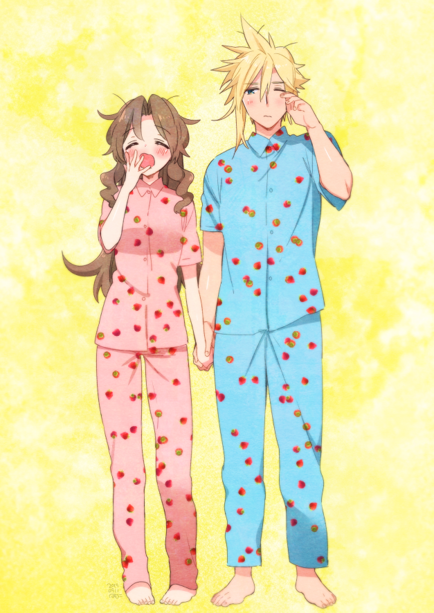 cloud strife and aerith gainsborough (final fantasy and 2 more) drawn by krudears
