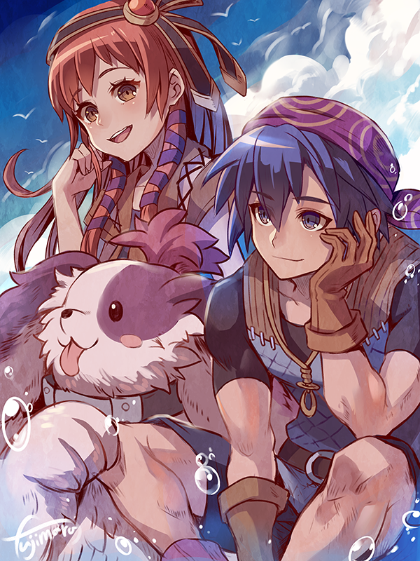 serge, leena, and poshul (chrono cross) drawn by fujimaru_(green_sparrow)