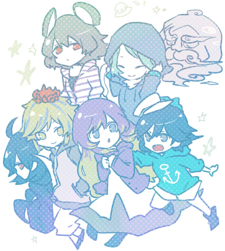 nazrin, hijiri byakuren, houjuu nue, toramaru shou, murasa minamitsu, and 1 more (touhou) drawn by parmesan_(168n)