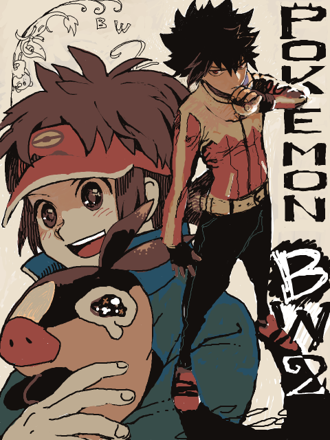 tepig, nate, and hugh (pokemon and 1 more) drawn by moiko