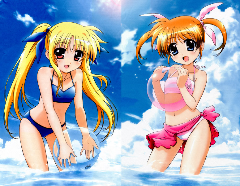 fate testarossa and takamachi nanoha (lyrical nanoha and 1 more) drawn by okuda_yasuhiro