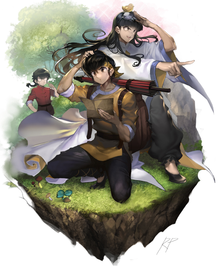 saotome ranma, hibiki ryouga, and mousse (ranma 1/2) drawn by repi