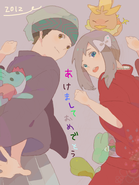 may, brendan, torchic, mudkip, and treecko (pokemon and 1 more) drawn by mata_tabi