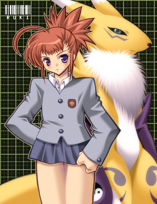 renamon and makino ruki (digimon and 1 more) drawn by hakoiri_nyanko