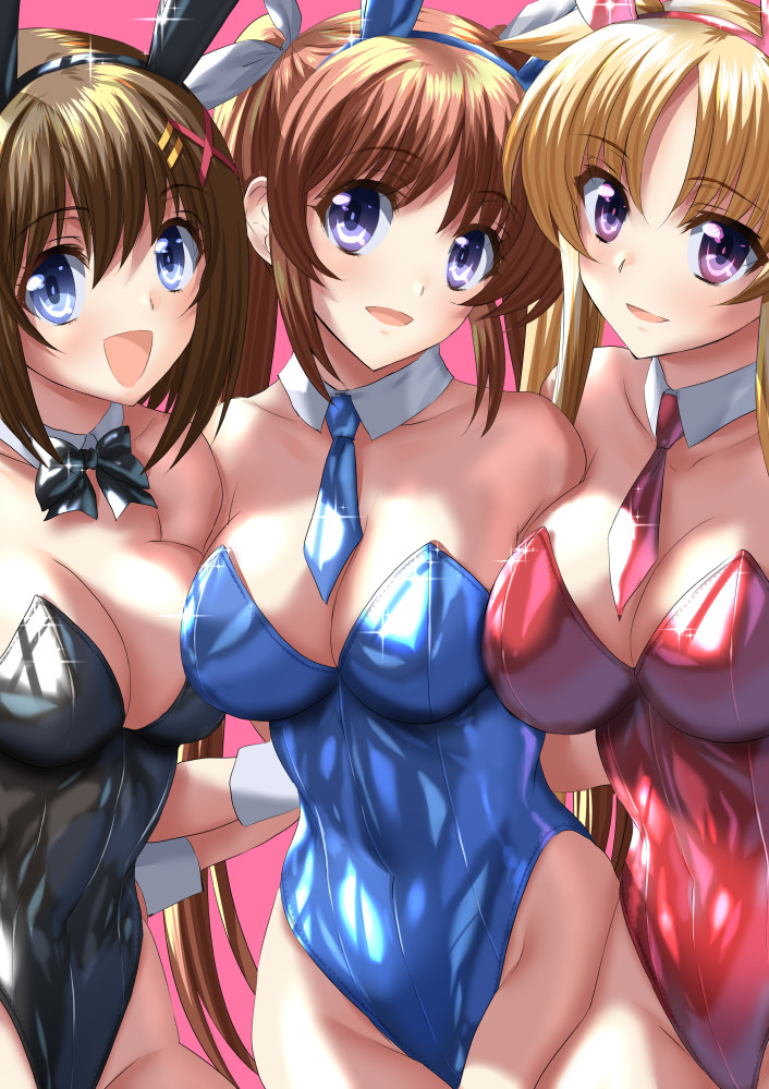 fate testarossa, takamachi nanoha, and yagami hayate (lyrical nanoha and 1 more) drawn by sen_(sansui)
