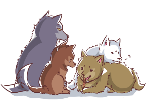 kiba, tsume, toboe, and hige (wolf's rain) drawn by shiroinu