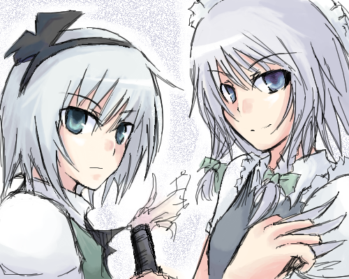 izayoi sakuya and konpaku youmu (touhou) drawn by haz