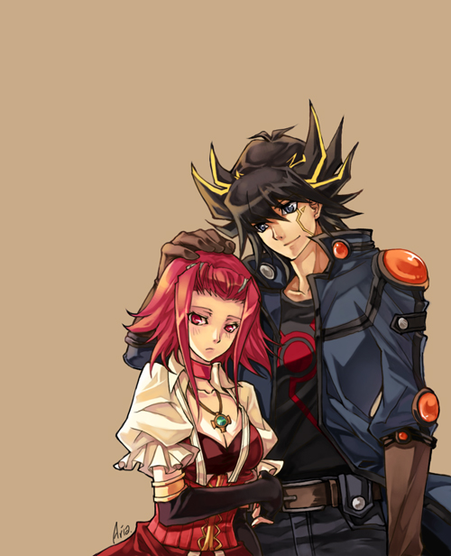 fudo yusei and izayoi aki (yu-gi-oh! and 1 more) drawn by aria_(aria_chu)