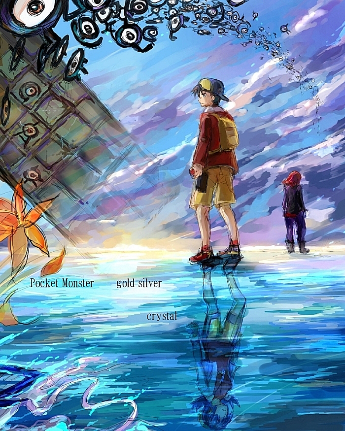ethan, silver, kris, suicune, unown, and 11 more (pokemon and 1 more) drawn by muku0615