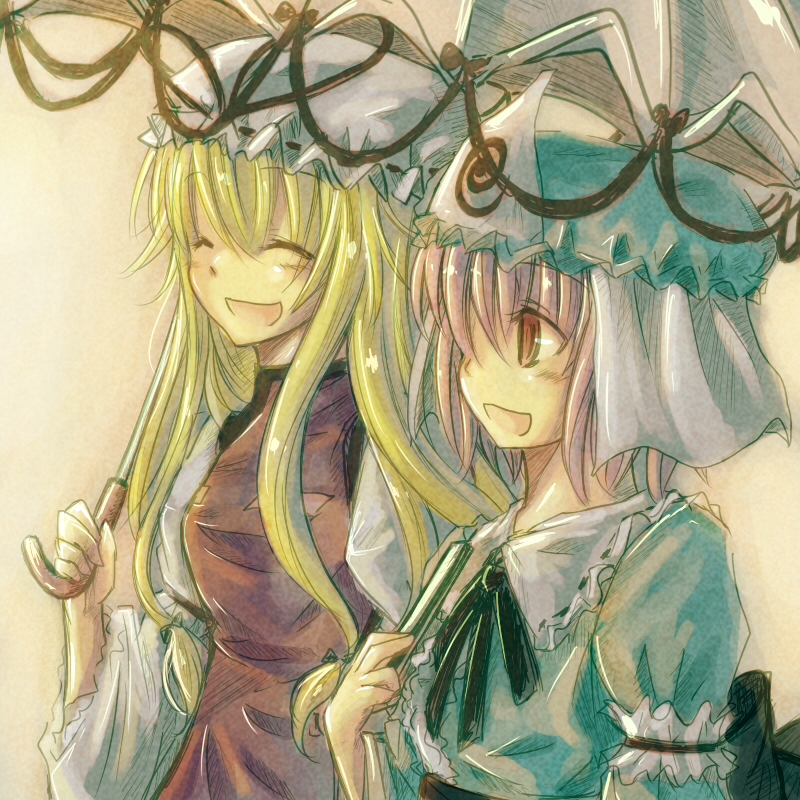 yakumo yukari and saigyouji yuyuko (touhou) drawn by yuuyu_(777)