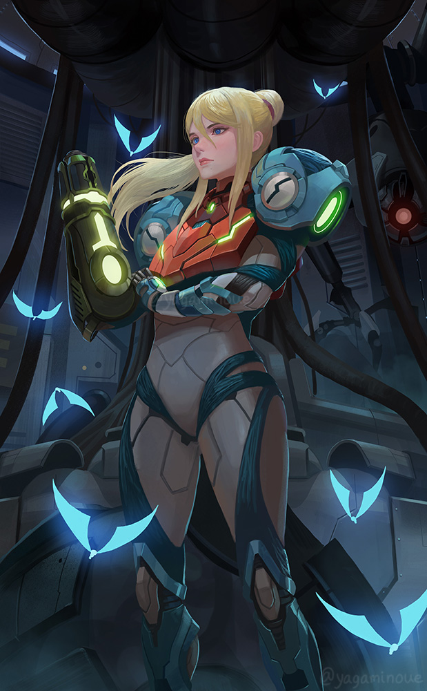 samus aran and e.m.m.i. (metroid and 1 more) drawn by yagaminoue