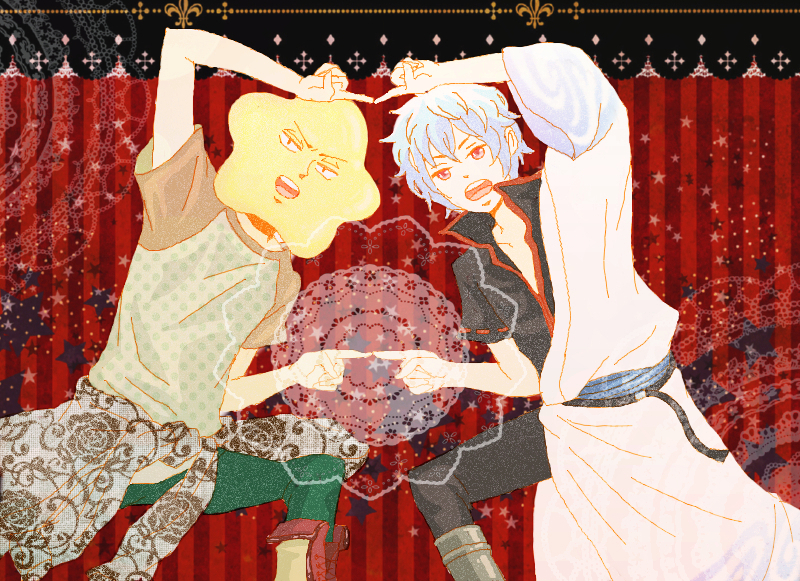 sakata gintoki, sugita tomokazu, and hoshi (gintama and 1 more) drawn by morino427
