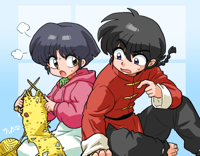 tendou akane and saotome ranma (ranma 1/2) drawn by wanta_(futoshi)