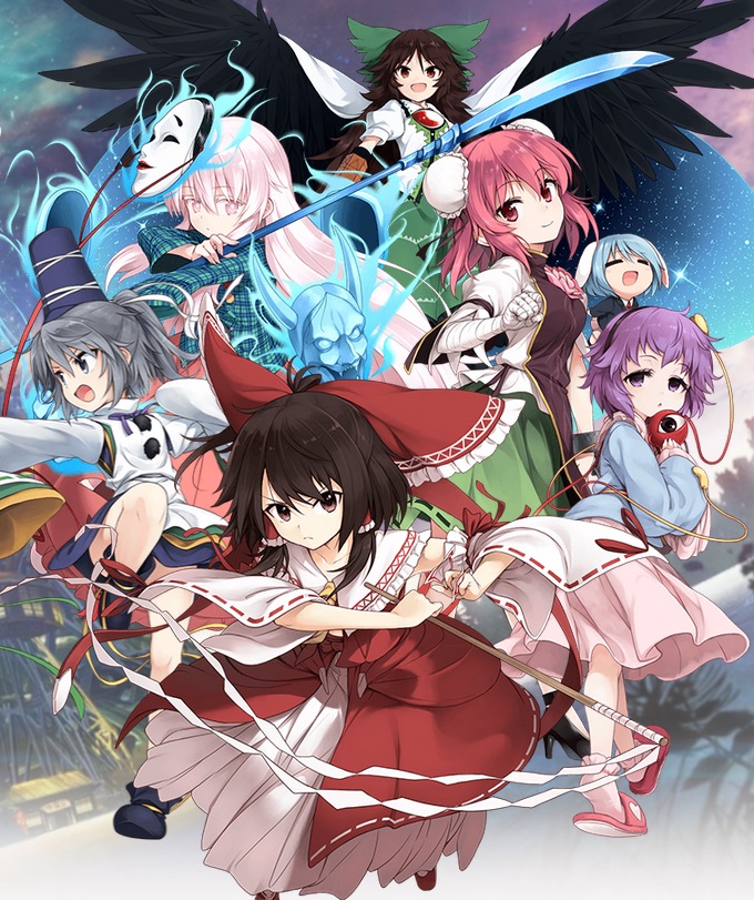 hakurei reimu, komeiji satori, reiuji utsuho, mononobe no futo, hata no kokoro, and 2 more (touhou) drawn by aqua-lia