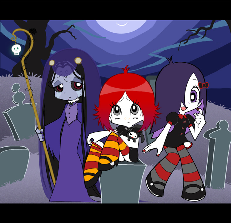 ruby gloom, iris, and misery (panty & stocking with garterbelt and 1 more) drawn by isuzu9