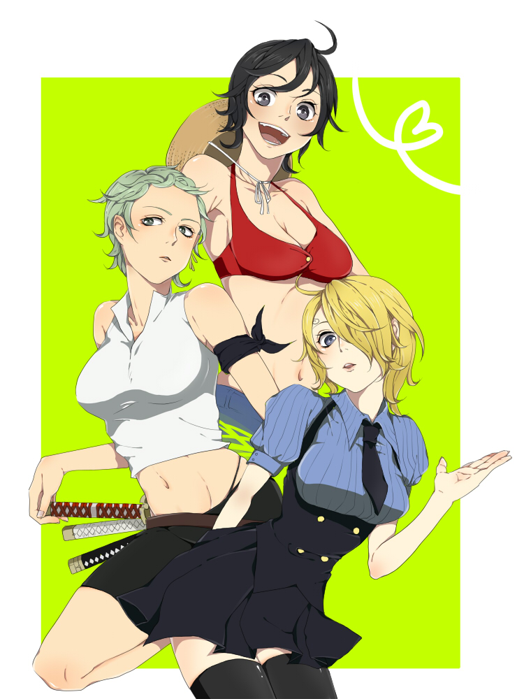 roronoa zoro, sanji, and luffyko (one piece) drawn by seiyasi