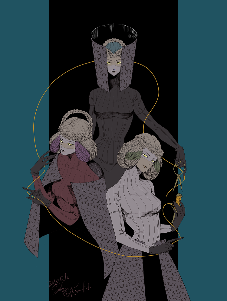 atropos, lachesis, and clotho (shin megami tensei) drawn by memessa