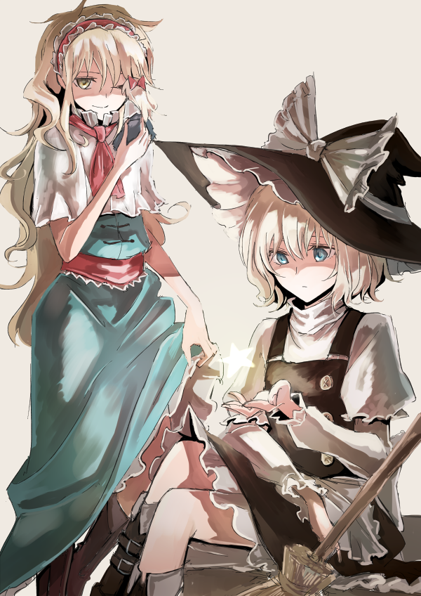kirisame marisa, alice margatroid, and shanghai doll (touhou) drawn by mitsunara