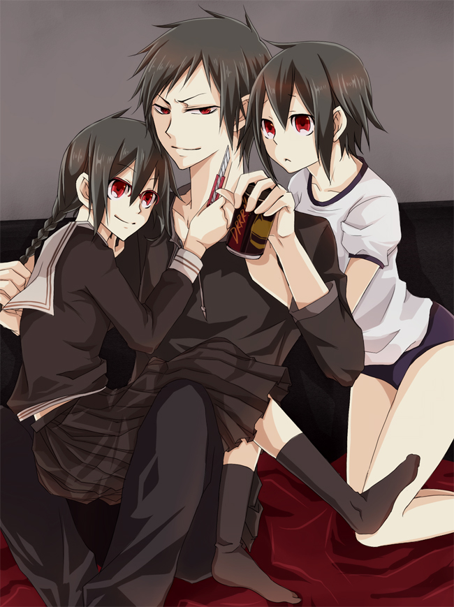 orihara izaya, orihara mairu, and orihara kururi (durarara!!) drawn by hanashiro