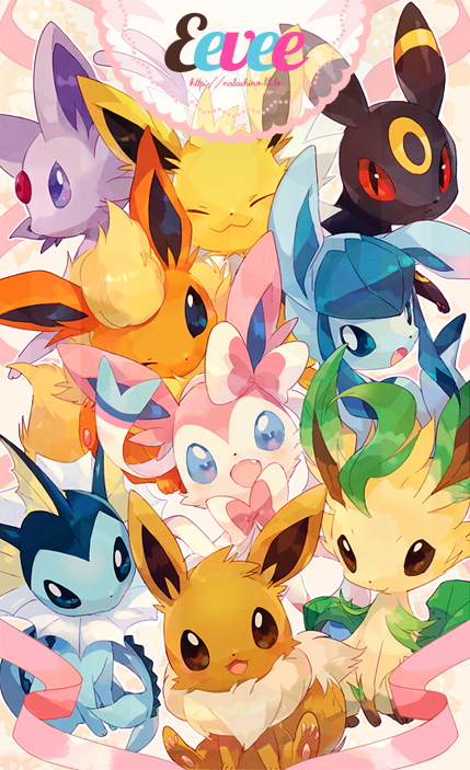 eevee, sylveon, umbreon, glaceon, vaporeon, and 4 more (pokemon) drawn by welchino