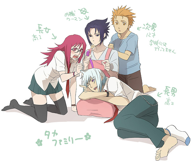 uchiha sasuke, karin, hoozuki suigetsu, and juugo (naruto and 1 more) drawn by tokizawa_naota