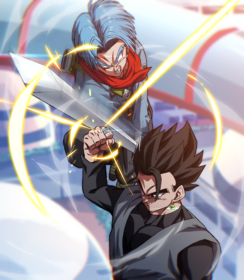 son gohan, trunks, goku black, and gohan black (dragon ball and 2 more) drawn by rom_(20)
