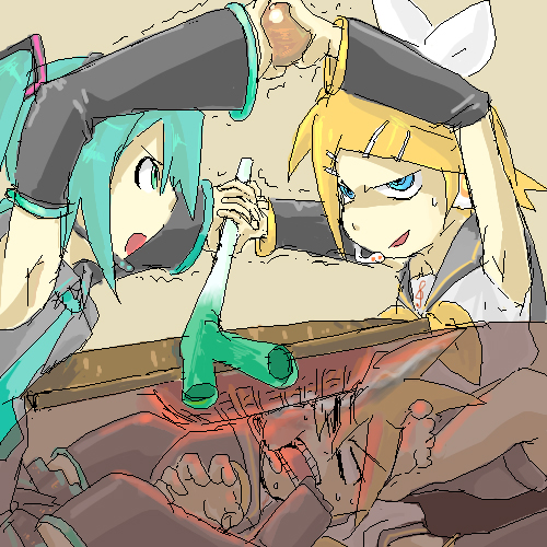 hatsune miku, kagamine rin, and kagamine len (vocaloid) drawn by niimori_hiroshi