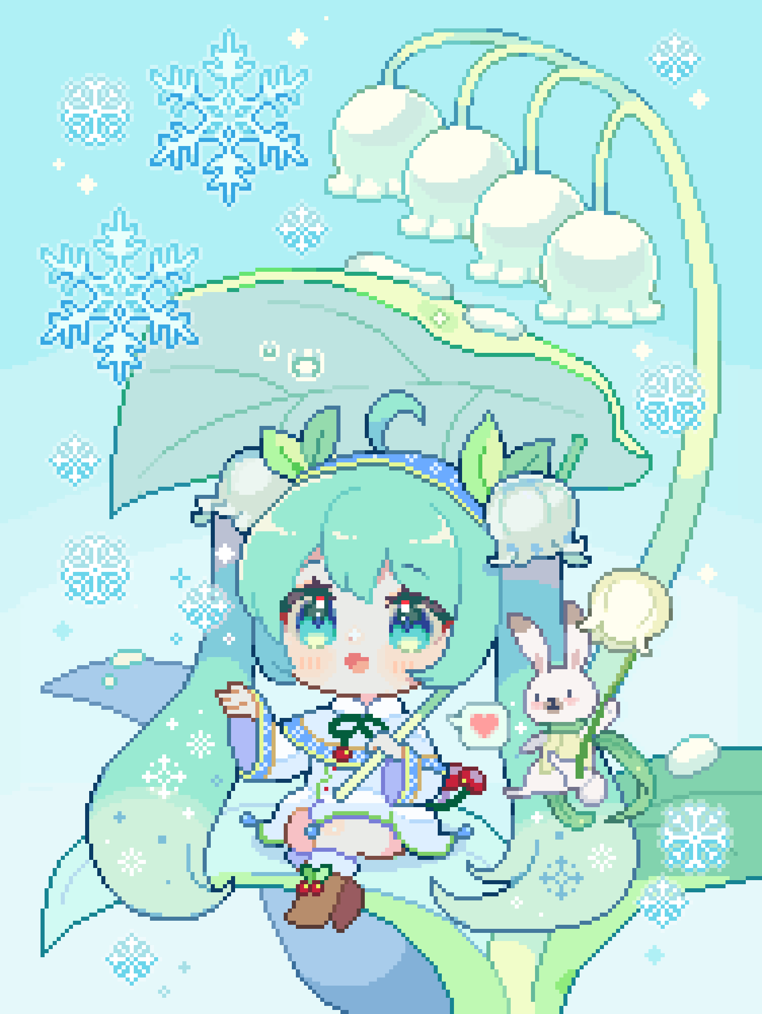 hatsune miku, yuki miku, and rabbit yukine (vocaloid) drawn by mimpish