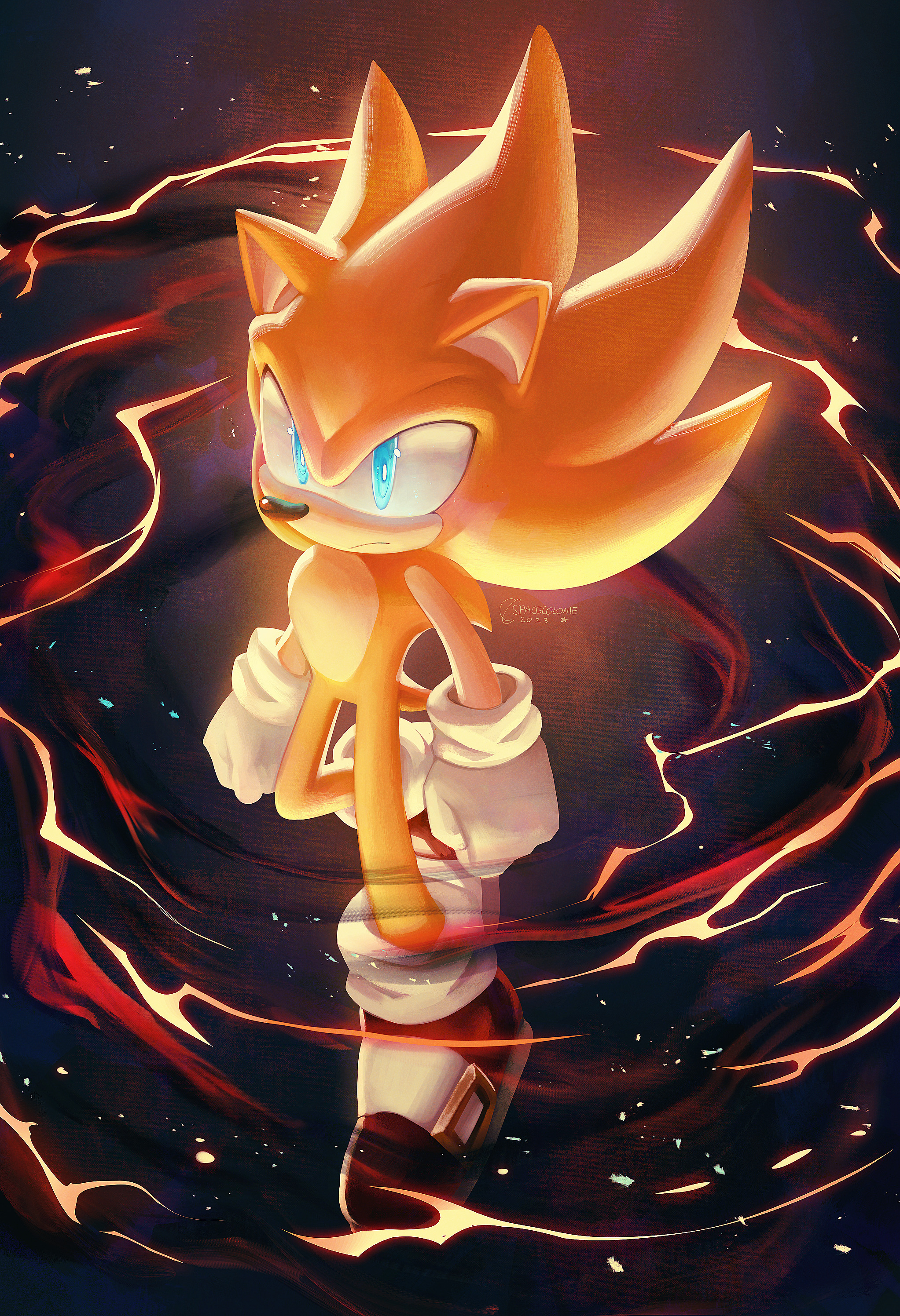 sonic the hedgehog, shadow the hedgehog, super sonic, and super shadow ( sonic) drawn by spacecolonie