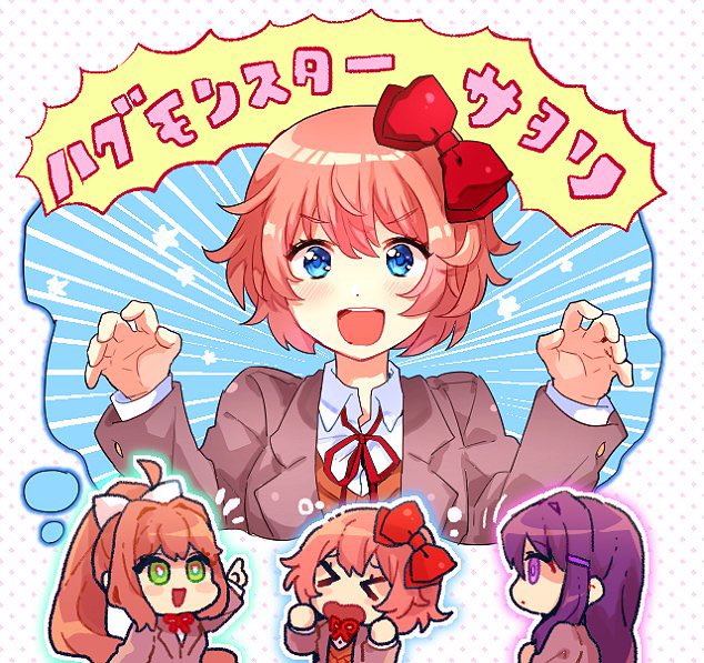 monika, yuri, and sayori (doki doki literature club) drawn by chiimako