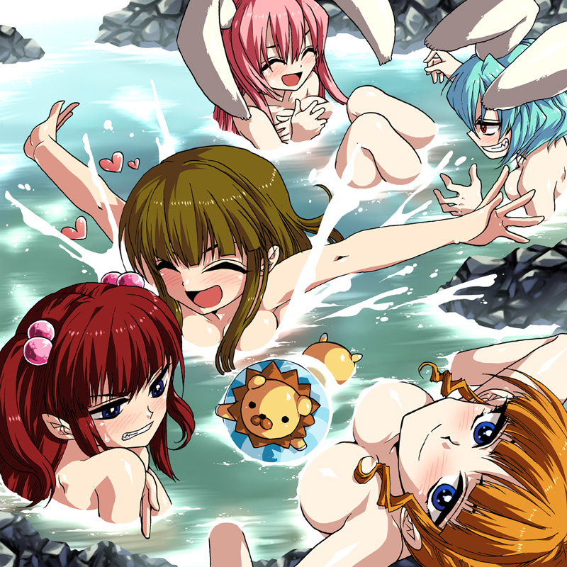 beatrice, ushiromiya ange, sakutarou, mammon, chiester410, and 1 more (umineko no naku koro ni) drawn by fujitaka_(akasora)