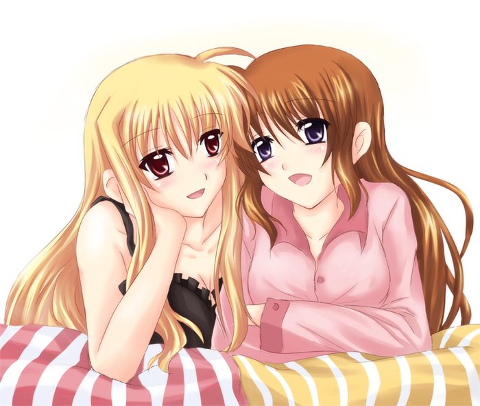 fate testarossa and takamachi nanoha (lyrical nanoha and 3 more) drawn by misuzu_(iridescence)