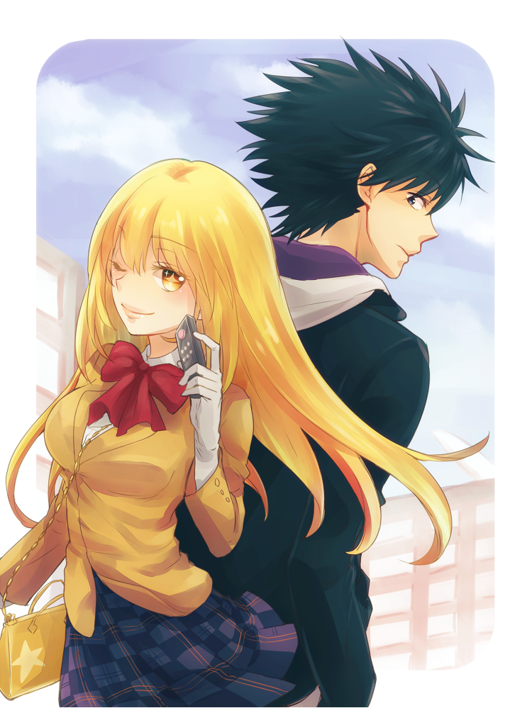 shokuhou misaki and kamijou touma (toaru majutsu no index and 2 more) drawn by reimei_(1988)
