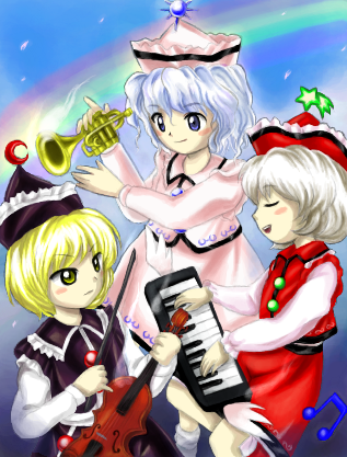 lunasa prismriver, merlin prismriver, and lyrica prismriver (touhou) drawn by medinki