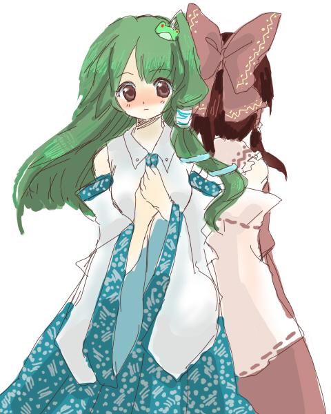 hakurei reimu and kochiya sanae (touhou) drawn by kazachiha