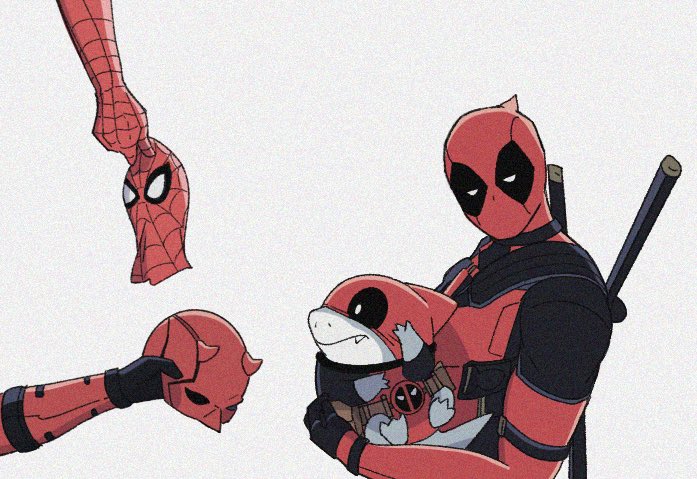 deadpool, spider-man, jeff the land shark, and daredevil (marvel and 5 more) drawn by yamuoez