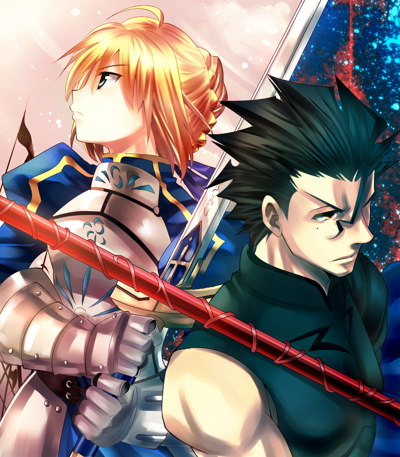 artoria pendragon, saber, and diarmuid ua duibhne (fate and 1 more) drawn by nagare