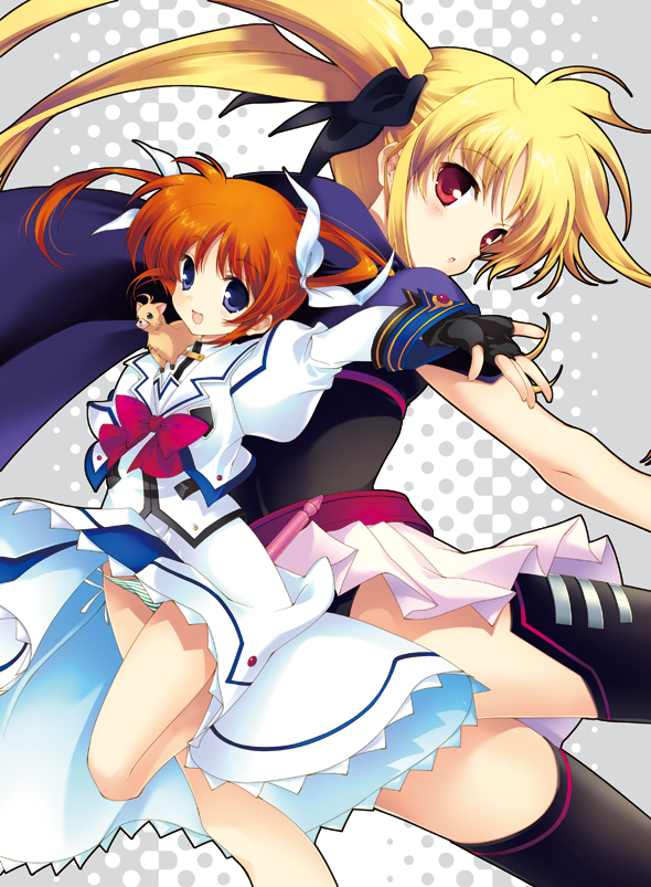 fate testarossa, takamachi nanoha, and yuuno scrya (lyrical nanoha and 2 more) drawn by naruse_hirofumi