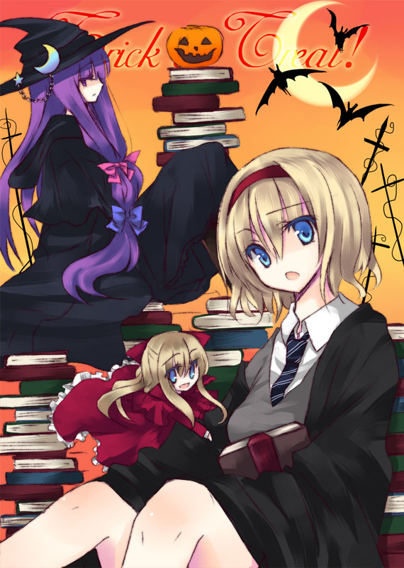 alice margatroid, patchouli knowledge, and shanghai doll (touhou) drawn by yatosaki_haru